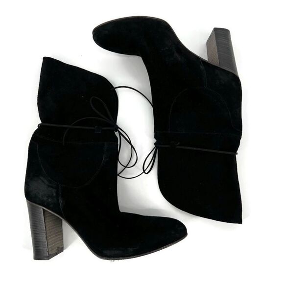 Free People Mila Foldover Ankle Heeled Booties Black‎ Suede EU41 US10 NWOT - Picture 1 of 11
